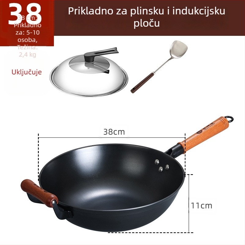 Wok od lijevanog željeza, non-stick, kompatibilan s indukcijom, 2 kg, dubina 10 cm