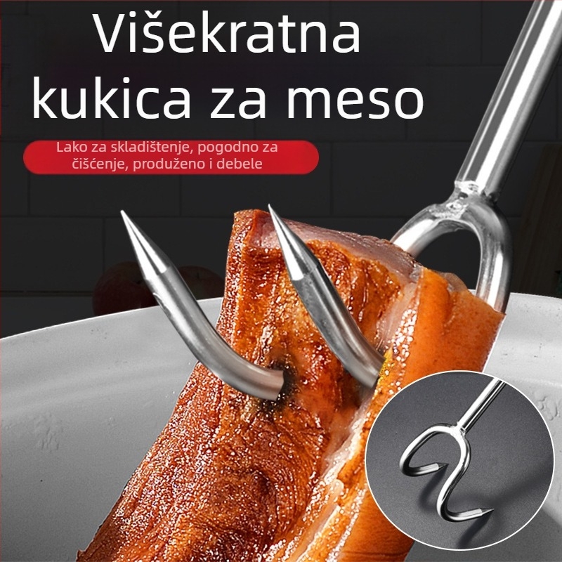 Nehrđajući čelični mesni kuk s dugačkim ručkom za kuhano, prženo i dinstano meso