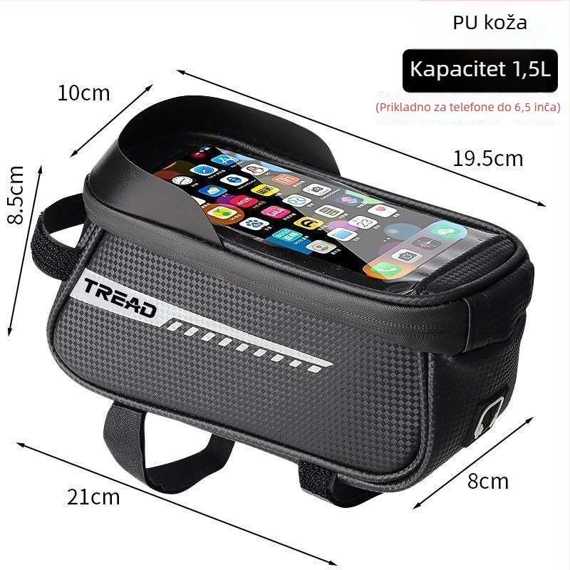 Poliesterska torbica za bicikl za gornju cijev i prednju nosivnu, džep za telefon, bez podloge, za planinski bicikl