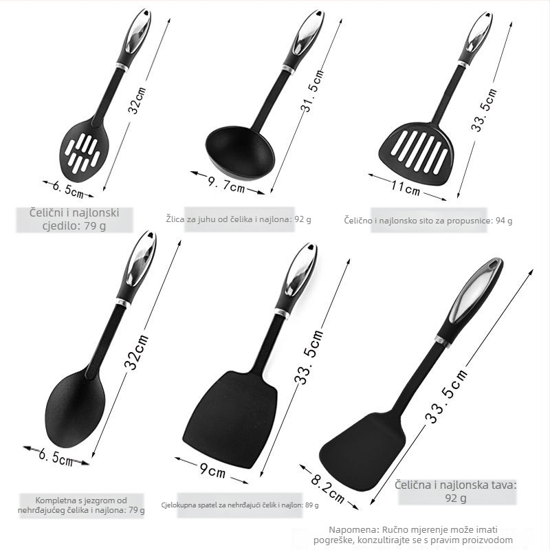 Nylon set kuhinjskih alata: špatula i žlica, s ručkom od najlona, otporan na visoke temperature