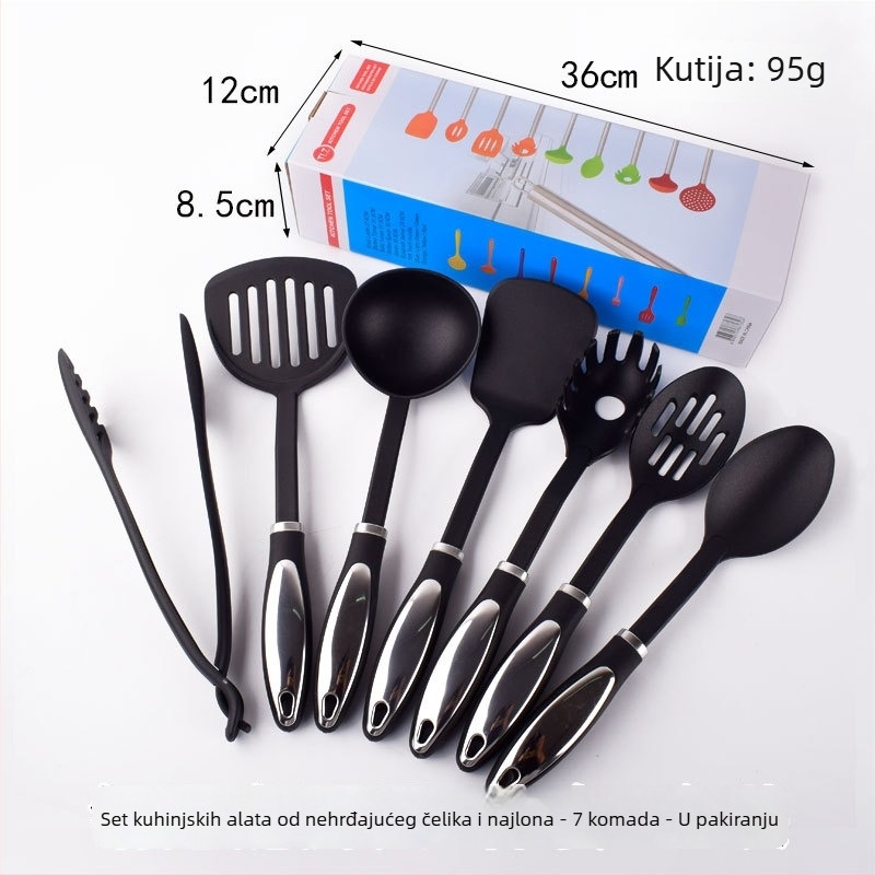 Nylon set kuhinjskih alata: špatula i žlica, s ručkom od najlona, otporan na visoke temperature