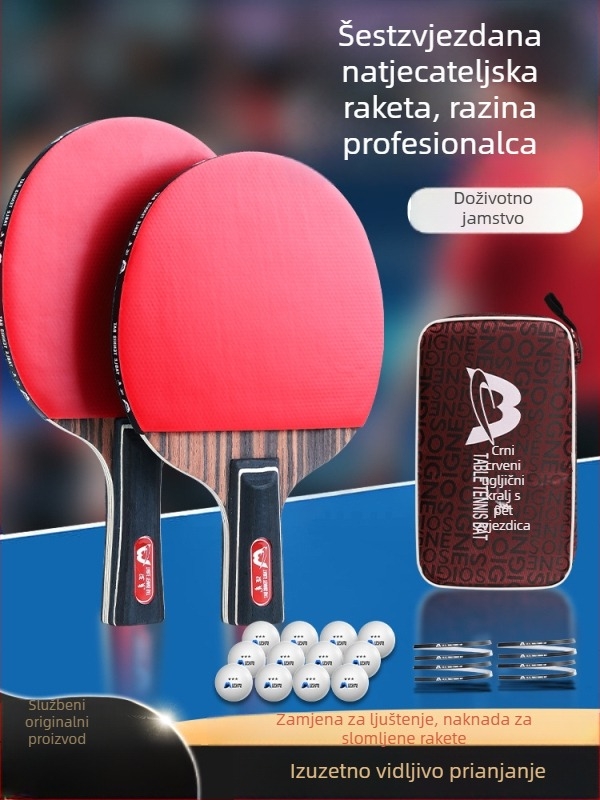 Raketa za stolni tenis s dugim držačem, direktan udarac, ljepilo guma, višeslojna ploča (Poplar, basswood, ebony, teak) za početnike