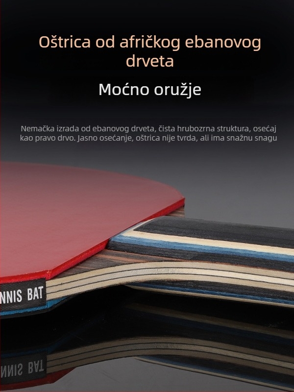 Raketa za stolni tenis s dugim držačem, direktan udarac, ljepilo guma, višeslojna ploča (Poplar, basswood, ebony, teak) za početnike