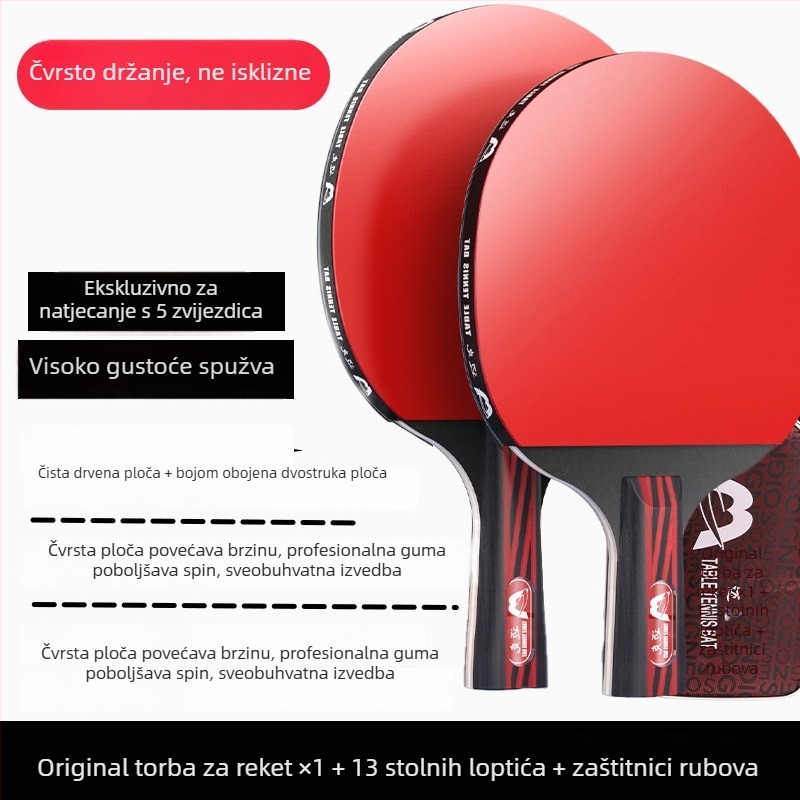 Raketa za stolni tenis s dugim držačem, direktan udarac, ljepilo guma, višeslojna ploča (Poplar, basswood, ebony, teak) za početnike