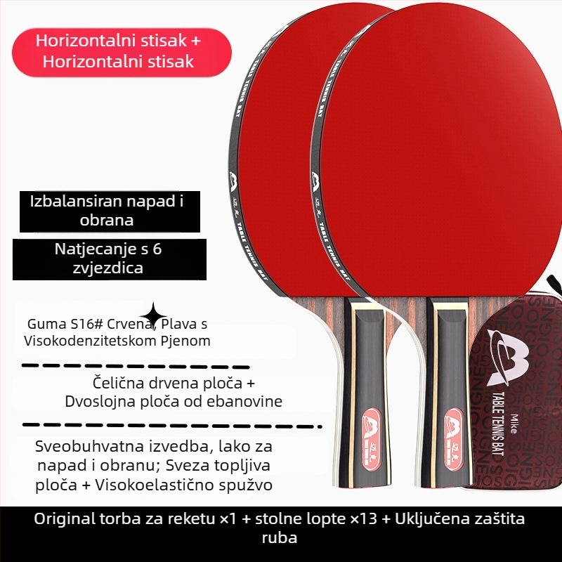 Raketa za stolni tenis s dugim držačem, direktan udarac, ljepilo guma, višeslojna ploča (Poplar, basswood, ebony, teak) za početnike
