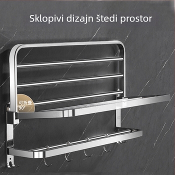 Sklopeivi stalak za ručnike od 304 nehrđajućeg čelika, zidni, bez bušenja, jednostruki kupaonski organizator, polirana površina, nosivost 20