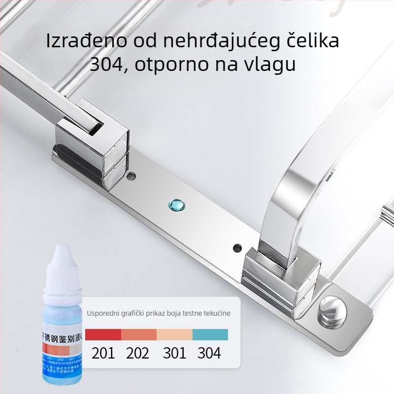 Sklopeivi stalak za ručnike od 304 nehrđajućeg čelika, zidni, bez bušenja, jednostruki kupaonski organizator, polirana površina, nosivost 20