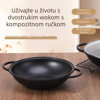 Wok od aluminijske legure, trostruko dno, dvostruke drške, staklena poklopac