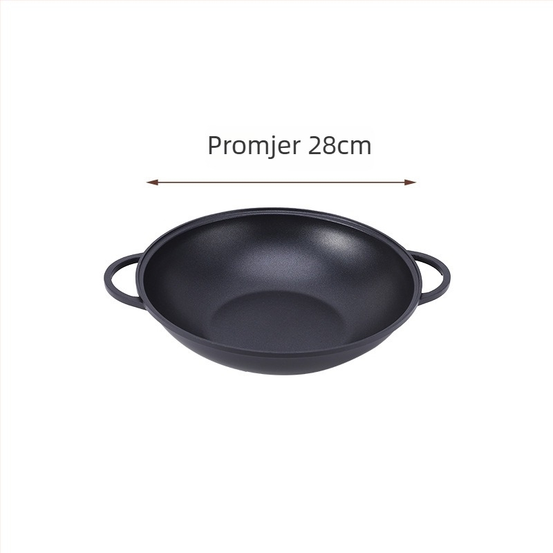 Wok od aluminijske legure, trostruko dno, dvostruke drške, staklena poklopac