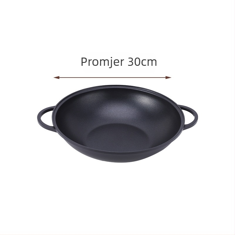 Wok od aluminijske legure, trostruko dno, dvostruke drške, staklena poklopac