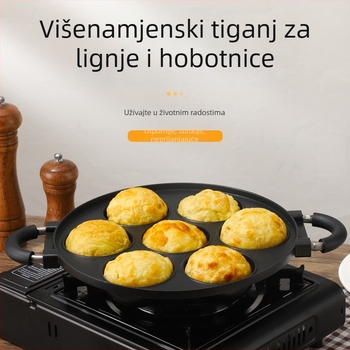 Neprijanjajući tiganj za jaja i takoyaki s aluminijskim kalupom, stakleni poklopac, pogodan za plin