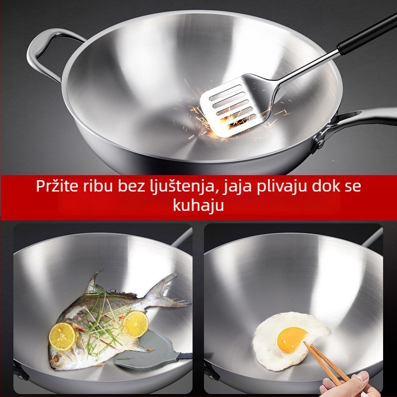 Wok od nehrđajućeg čelika s nelepljivom površinom, s jednim dnom, dubina 10 cm, kompatibilan s indukcijskim i plinskim pločama