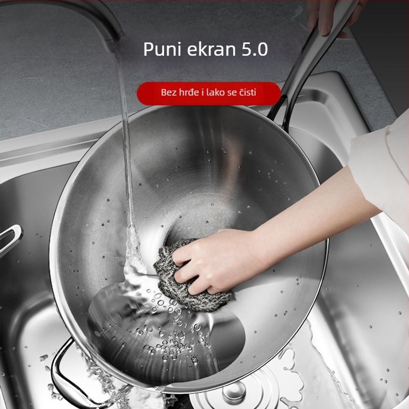 Wok od nehrđajućeg čelika s nelepljivom površinom, s jednim dnom, dubina 10 cm, kompatibilan s indukcijskim i plinskim pločama