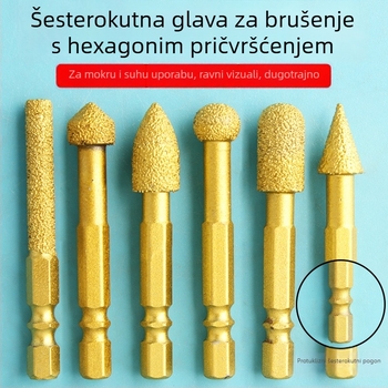 Dijamantna glava za brušenje s šesterokutnim držačem, tvrdi rotacijski alat za poliranje i brušenje