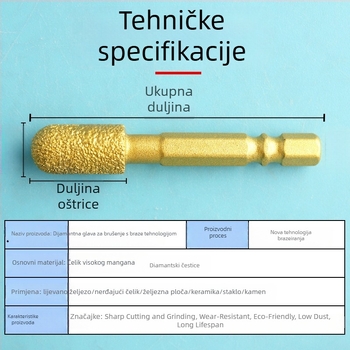Dijamantna glava za brušenje s šesterokutnim držačem, tvrdi rotacijski alat za poliranje i brušenje