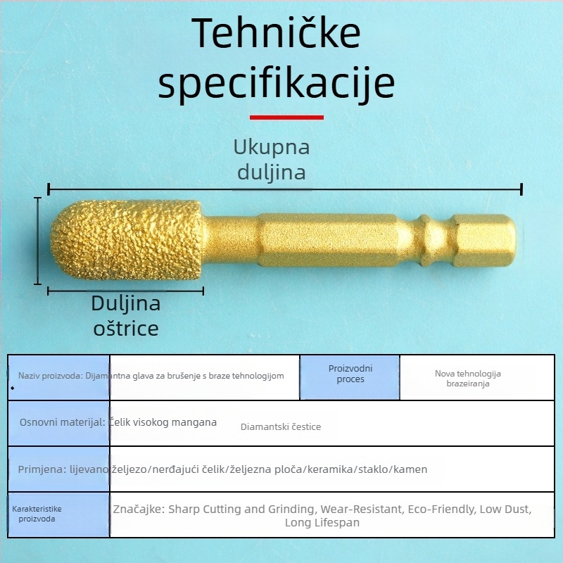 Dijamantna glava za brušenje s šesterokutnim držačem, tvrdi rotacijski alat za poliranje i brušenje