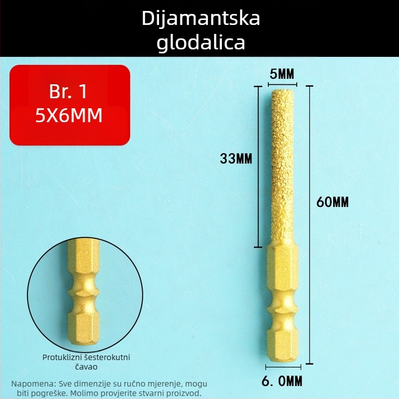 Dijamantna glava za brušenje s šesterokutnim držačem, tvrdi rotacijski alat za poliranje i brušenje