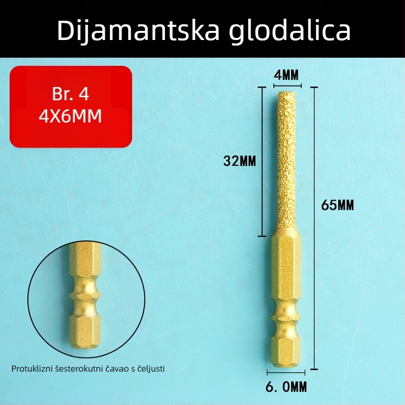 Dijamantna glava za brušenje s šesterokutnim držačem, tvrdi rotacijski alat za poliranje i brušenje