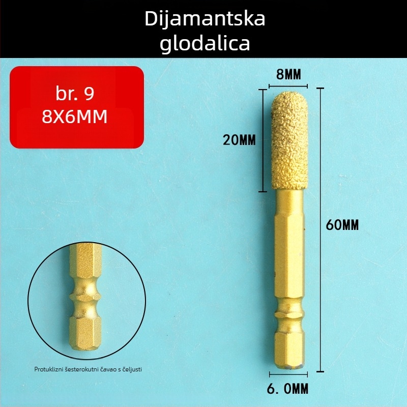 Dijamantna glava za brušenje s šesterokutnim držačem, tvrdi rotacijski alat za poliranje i brušenje