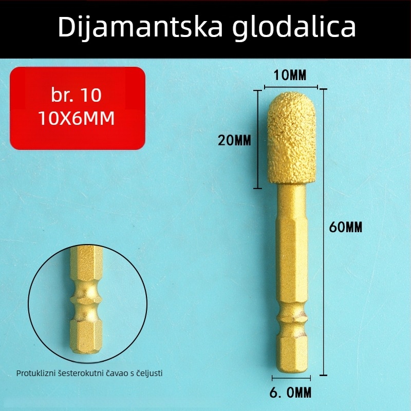 Dijamantna glava za brušenje s šesterokutnim držačem, tvrdi rotacijski alat za poliranje i brušenje