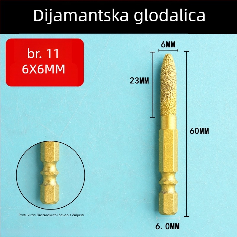 Dijamantna glava za brušenje s šesterokutnim držačem, tvrdi rotacijski alat za poliranje i brušenje