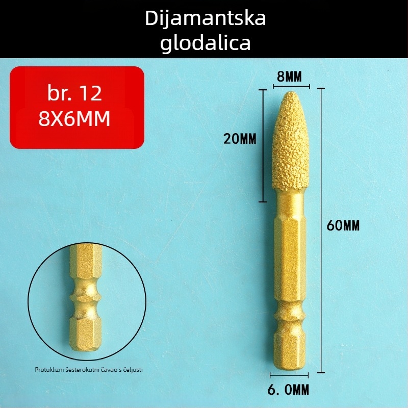 Dijamantna glava za brušenje s šesterokutnim držačem, tvrdi rotacijski alat za poliranje i brušenje