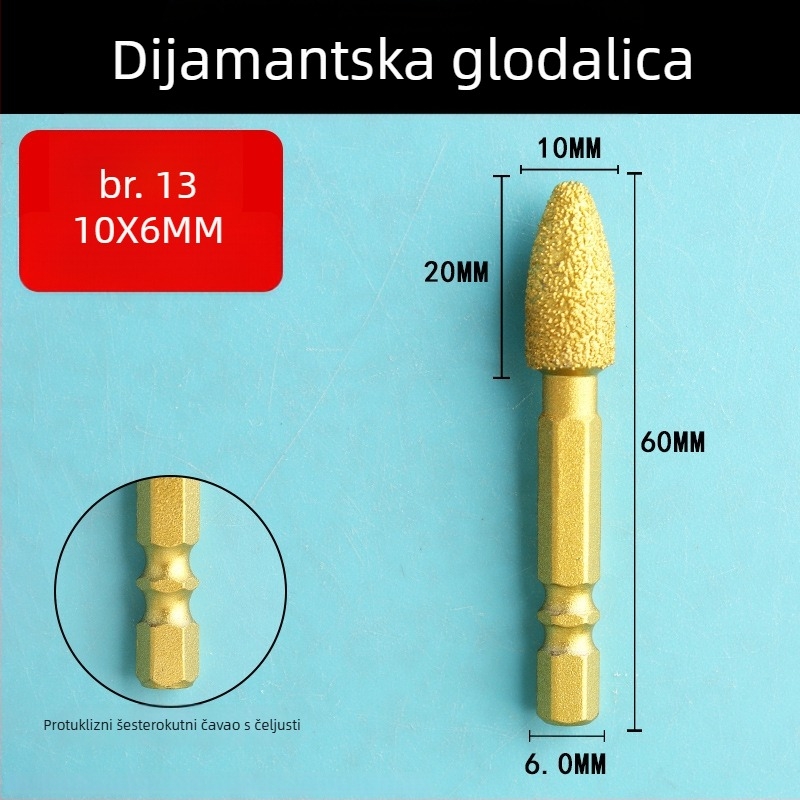Dijamantna glava za brušenje s šesterokutnim držačem, tvrdi rotacijski alat za poliranje i brušenje