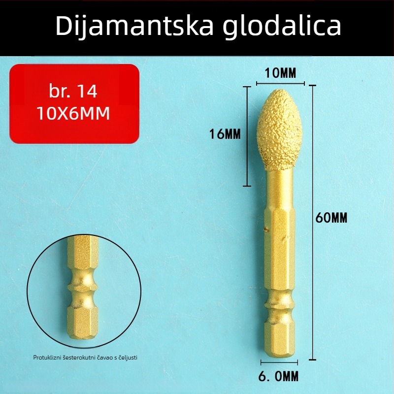 Dijamantna glava za brušenje s šesterokutnim držačem, tvrdi rotacijski alat za poliranje i brušenje