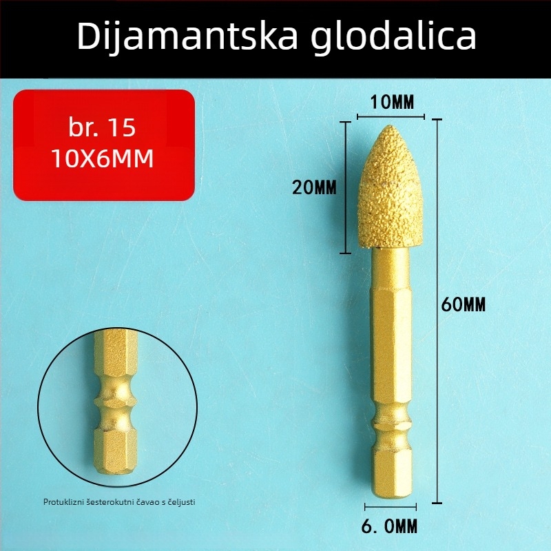 Dijamantna glava za brušenje s šesterokutnim držačem, tvrdi rotacijski alat za poliranje i brušenje