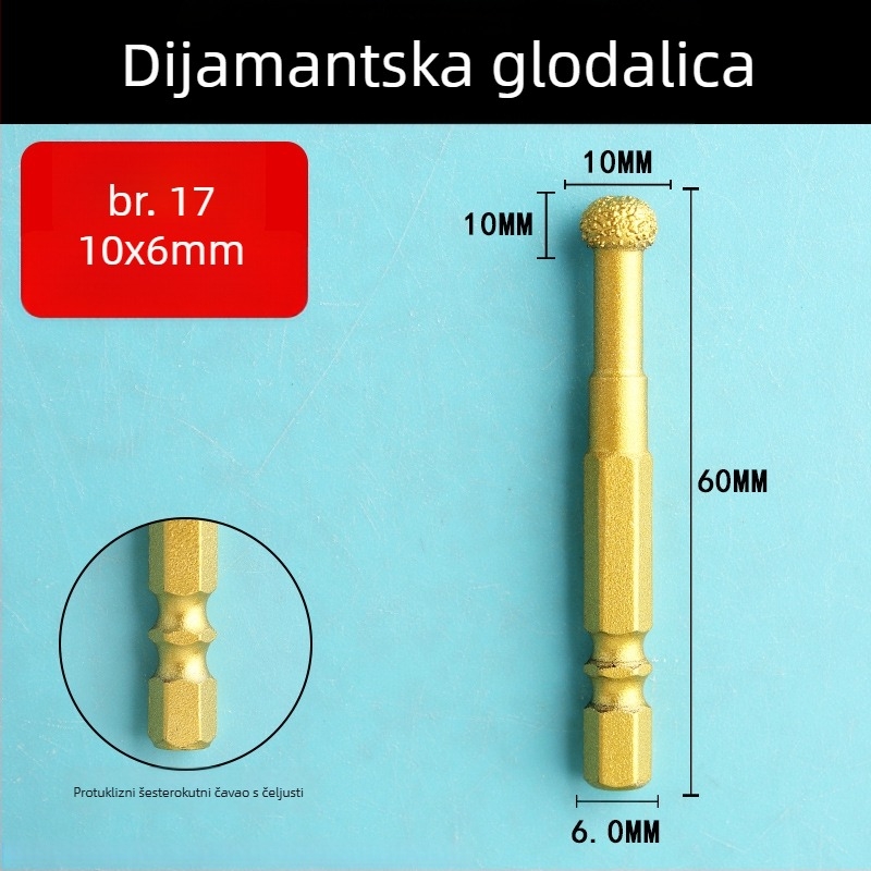 Dijamantna glava za brušenje s šesterokutnim držačem, tvrdi rotacijski alat za poliranje i brušenje