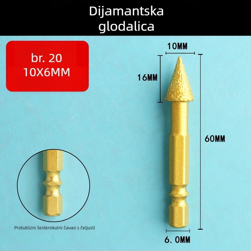 Dijamantna glava za brušenje s šesterokutnim držačem, tvrdi rotacijski alat za poliranje i brušenje