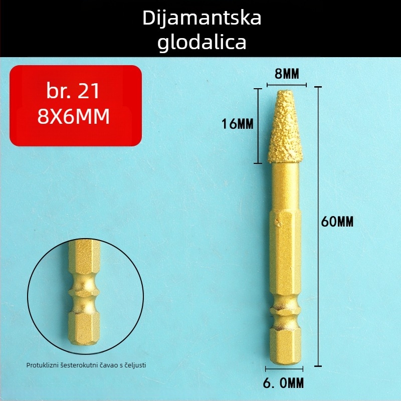 Dijamantna glava za brušenje s šesterokutnim držačem, tvrdi rotacijski alat za poliranje i brušenje
