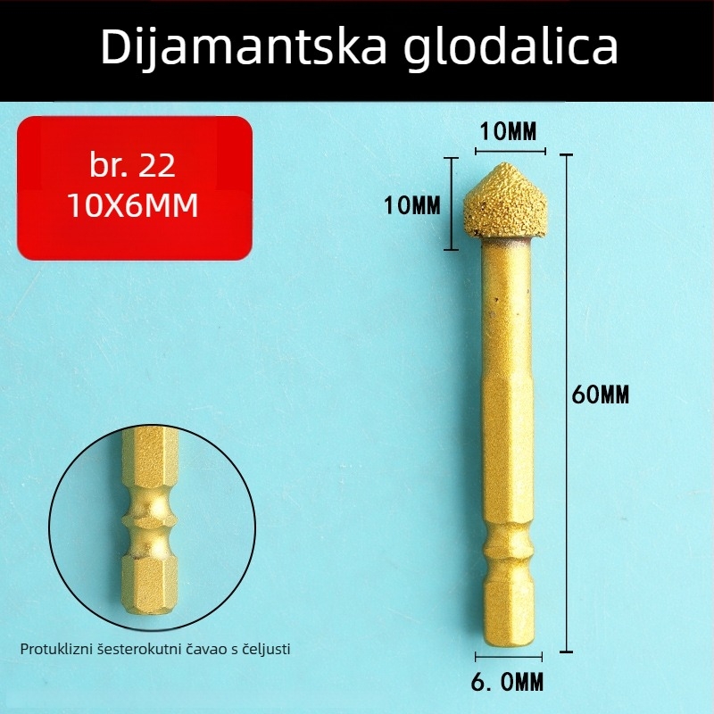Dijamantna glava za brušenje s šesterokutnim držačem, tvrdi rotacijski alat za poliranje i brušenje