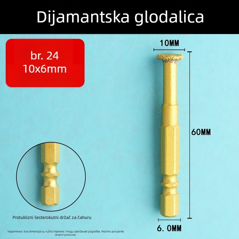 Dijamantna glava za brušenje s šesterokutnim držačem, tvrdi rotacijski alat za poliranje i brušenje