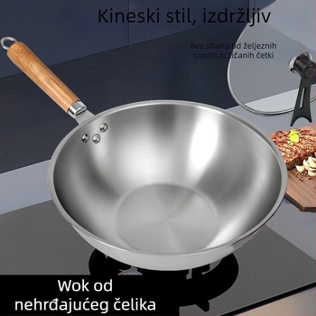 Wok lonac od 410 inox čelika, stakleni poklopac, kompatibilan s univerzalnim pločama, težina 1,2 kg