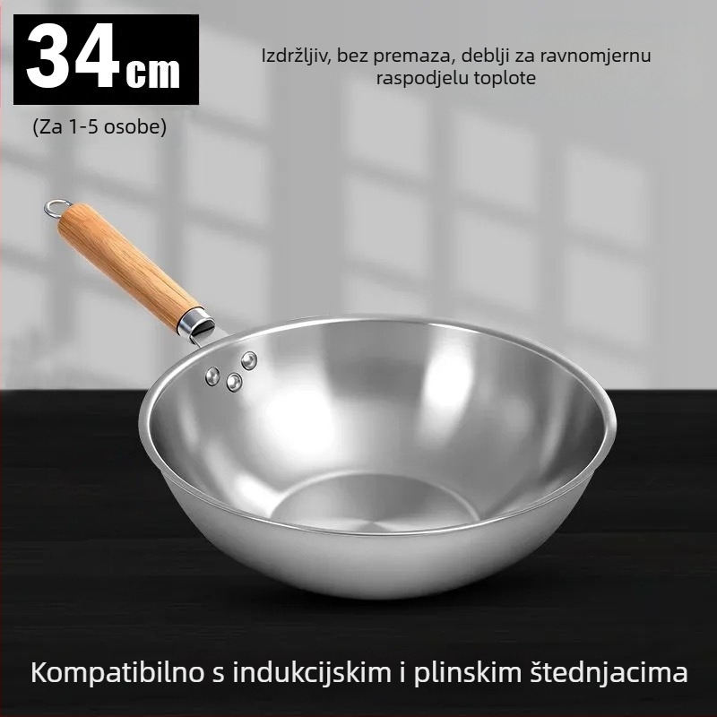 Wok lonac od 410 inox čelika, stakleni poklopac, kompatibilan s univerzalnim pločama, težina 1,2 kg