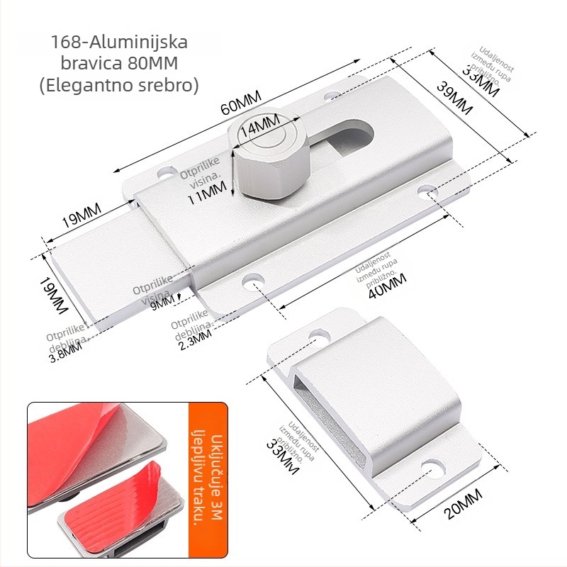 Zasun za vrata tipa A – aluminijska legura, mat završna obrada, model 2024.5.16 four-color latch, moderan jednostavan stil