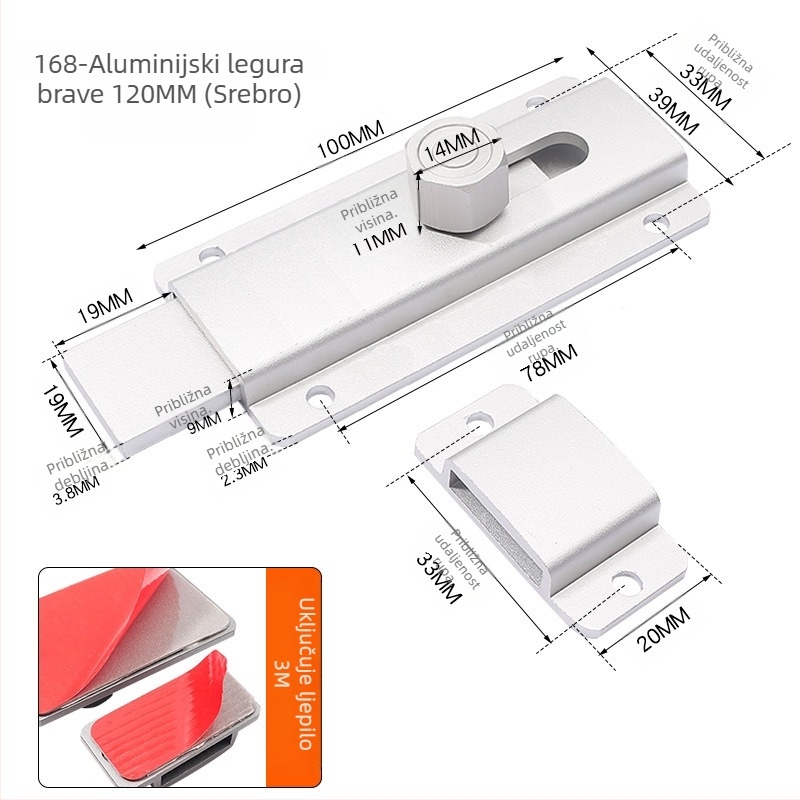 Zasun za vrata tipa A – aluminijska legura, mat završna obrada, model 2024.5.16 four-color latch, moderan jednostavan stil