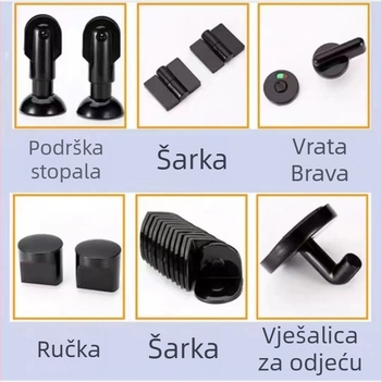 Set hardvera za pregrade javne WC – nehrđajući čelik, plastika, najlon; šarke, brava s indikatorom, ručica