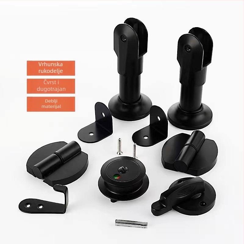 Set hardvera za pregrade javne WC – nehrđajući čelik, plastika, najlon; šarke, brava s indikatorom, ručica