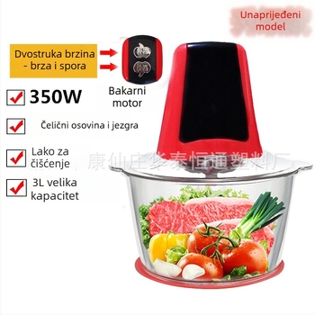 Električni kuhinjski stroj višenamjenski: mljevenje mesa, prerada sokova, miješanje; 2 brzine, 5000 rpm, kućište od PP i nehrđajućeg čelika, prilagodba obrade