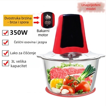 Električni kuhinjski stroj višenamjenski: mljevenje mesa, prerada sokova, miješanje; 2 brzine, 5000 rpm, kućište od PP i nehrđajućeg čelika, prilagodba obrade