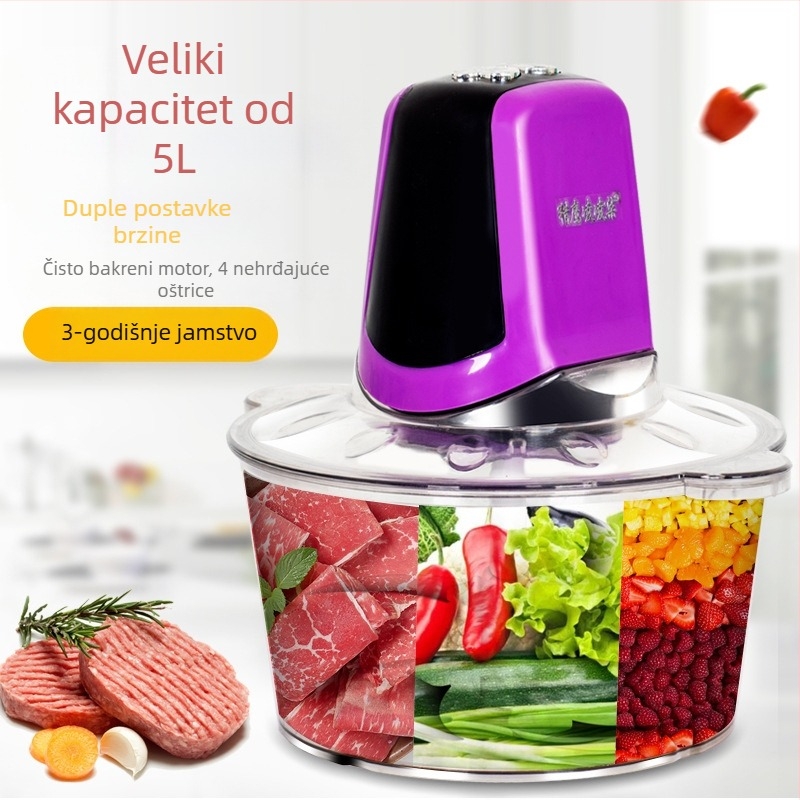 Električni kuhinjski stroj višenamjenski: mljevenje mesa, prerada sokova, miješanje; 2 brzine, 5000 rpm, kućište od PP i nehrđajućeg čelika, prilagodba obrade