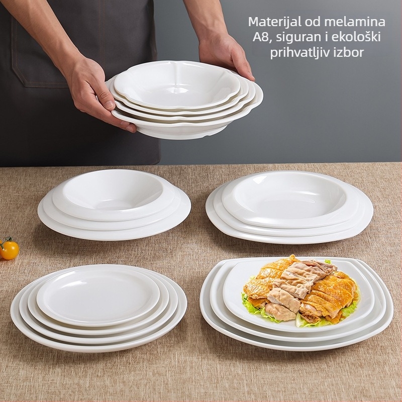 Tanji melamin-imitacija porculana, nepravilnog oblika, glazirana površina, moderan minimalistički stil, mogućnost tiskanja logotipa