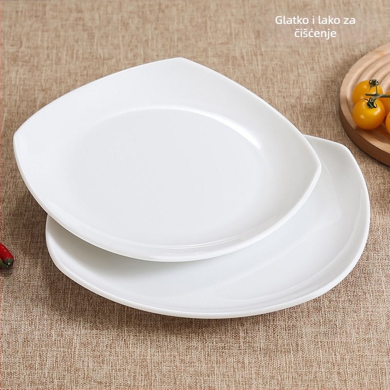 Tanji melamin-imitacija porculana, nepravilnog oblika, glazirana površina, moderan minimalistički stil, mogućnost tiskanja logotipa
