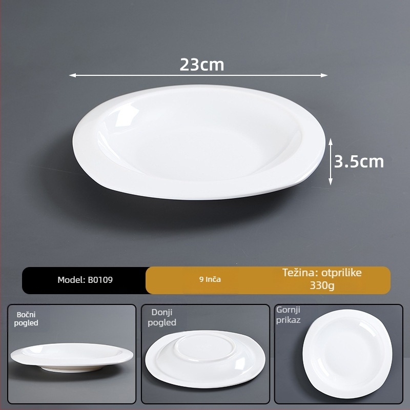 Tanji melamin-imitacija porculana, nepravilnog oblika, glazirana površina, moderan minimalistički stil, mogućnost tiskanja logotipa