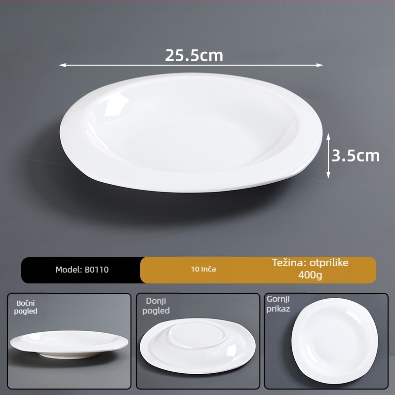 Tanji melamin-imitacija porculana, nepravilnog oblika, glazirana površina, moderan minimalistički stil, mogućnost tiskanja logotipa