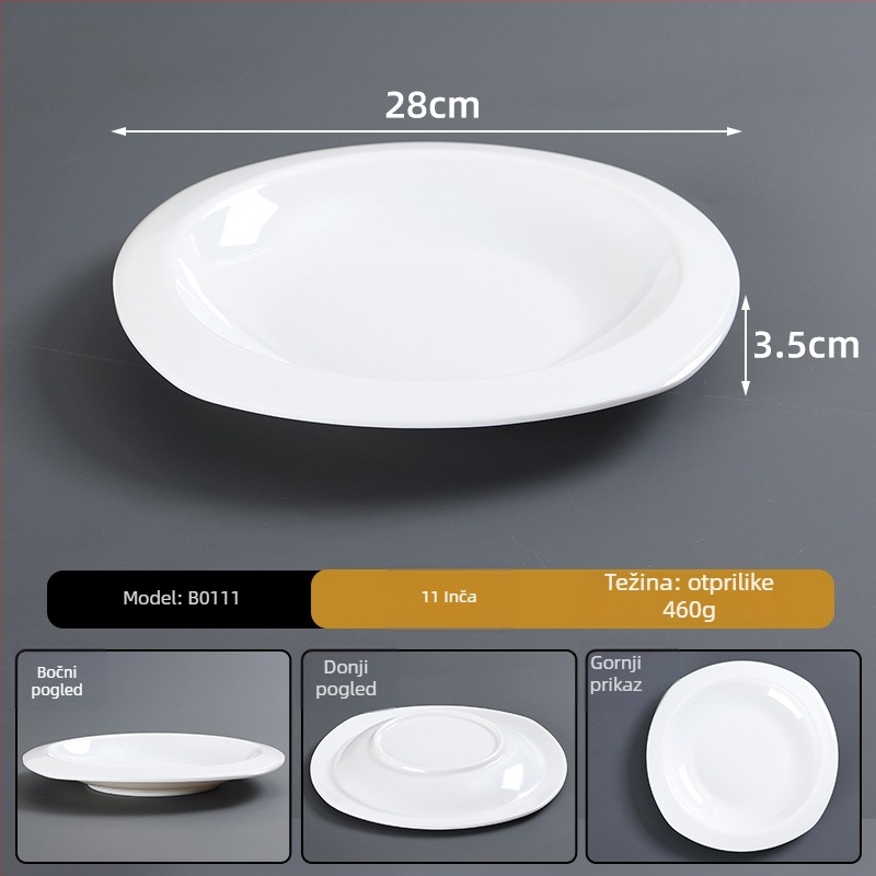 Tanji melamin-imitacija porculana, nepravilnog oblika, glazirana površina, moderan minimalistički stil, mogućnost tiskanja logotipa