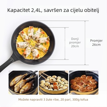 Električni lonac/tiganj od lijevanog željeza s neprijanjajućim keramičkim premazom, staklena poklopca, brzo provođenje topline, model Jg-214028, težina 2,5 kg
