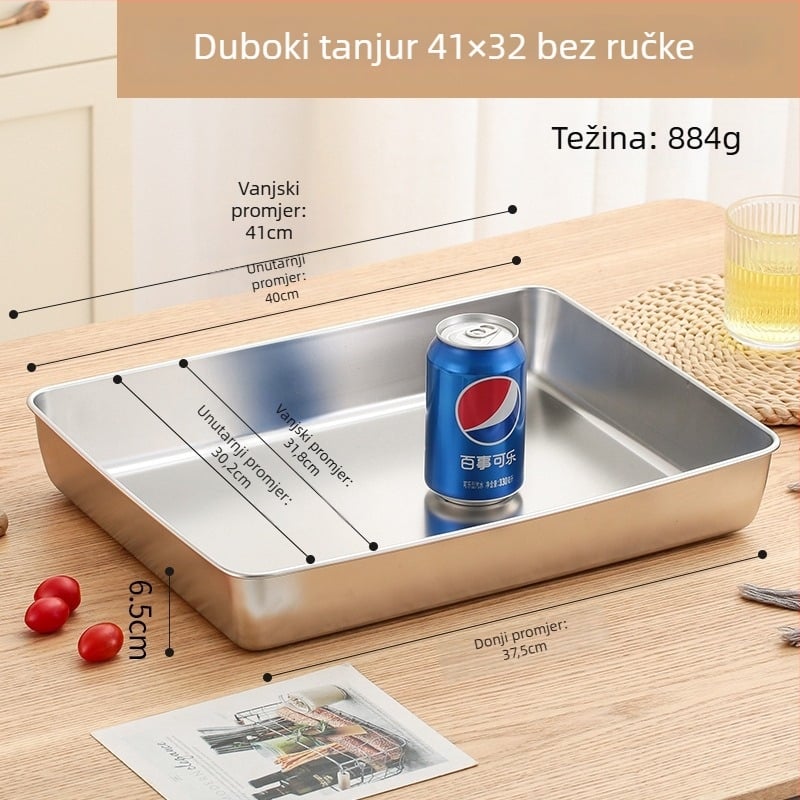 Nehrđajući čelični pravokutni tanjur s ravnim dnom, višestruka namjena, japanski stil